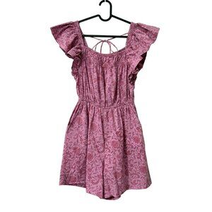 Kopal Pink Flora  Ruffle Sleeve Cinched Waist Romper Womens Size XSmall